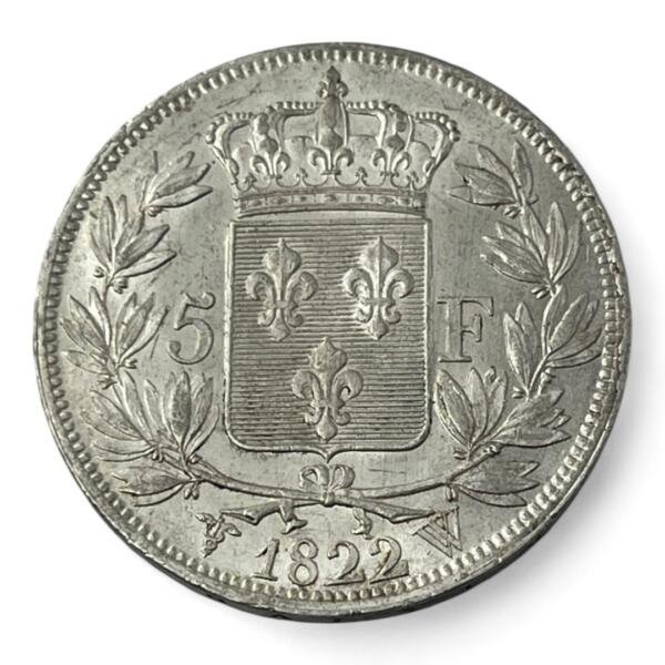 5 Francs Louis XVIII - 1822 W - Lille - Argent - Splendide - qualité, splendid, superbe, splendide, FDC, MS, Louis, silver, french coins - numismatique - numismatic, royal, charles, silber