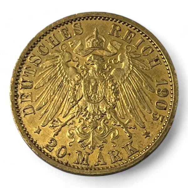 20 Mark - Carl Eduard - Duche de Saxe Cobourg et Gotha - 1905 A - Or - RARISSIME! - qualité, splendid, superbe, splendide, FDC, MS, german coins - numismatique - numismatic, royal, geld, silber - otto - guillaume - deutches reich - bayern - wuerttemberg - wilhelm - edvard - eduard - rare - cobourg gotha - saxe