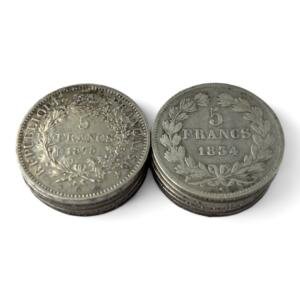 Lot de 10 Ecus de 5 Francs - 25g - Argent 900/1000 - investissement - gold - french coins - patrimoine - inflation - lot monnaies - rare - ecus - numismatique - numismatic - gold coin - splendide - invest - silver - argent - lingot - lingotin - geld - silber - once - oz