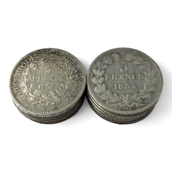 Lot de 10 Ecus de 5 Francs - 25g - Argent 900/1000 - investissement - gold - french coins - patrimoine - inflation - lot monnaies - rare - ecus - numismatique - numismatic - gold coin - splendide - invest - silver - argent - lingot - lingotin - geld - silber - once - oz