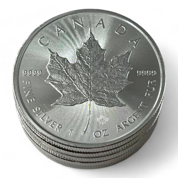 Lot de 5 monnaies - 1 oz / Once - Maple Leaf (31.1 grammes) en Argent 999.9 - 5 dollars 2012 - Canada