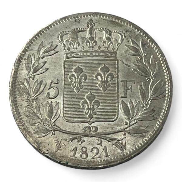 5 Francs Louis XVIII - 1821 W - Lille - Argent - qualité, splendid, superbe, splendide, FDC, MS, Louis, silver, french coins - numismatique - numismatic, royal, charles, silber