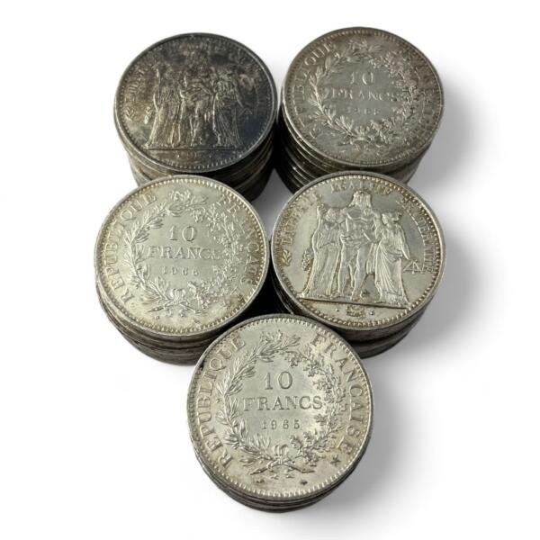 Lot de 50 monnaies de 10 Francs Hercule - 25g - Argent 900/1000 - investissement - gold - french coins - patrimoine - inflation - lot monnaies - rare - ecus - numismatique - numismatic - gold coin - splendide - invest - silver - argent - lingot - lingotin - geld - silber - once - oz