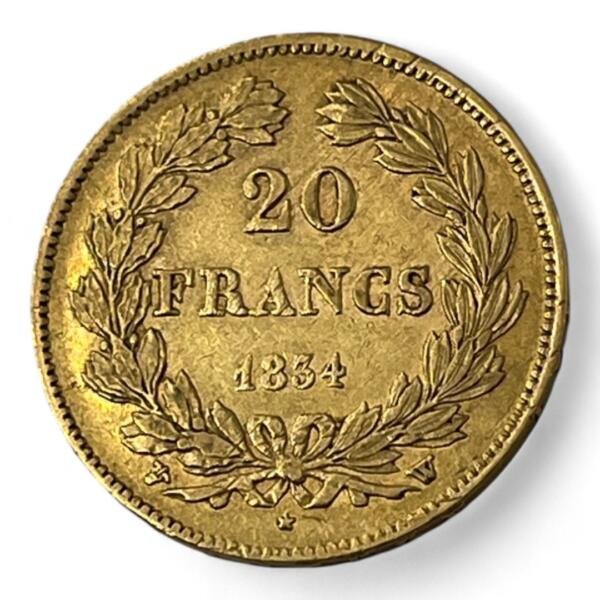 20 Francs Louis-Philippe 1er - Tête laurée - 1834 W - Lille - Or