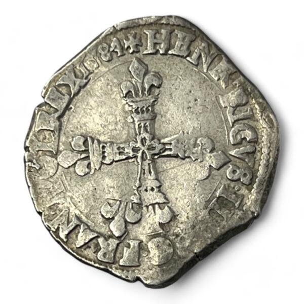 Quart d’Écu - Henri III - 1584 9 - Rennes - Double frappe marteau - Rare - qualité, faute,fautée, marteau, henri, Henri II, henri III, double, féodales, superbe, splendide, FDC, MS, Louis, silver, french coins - numismatique - numismatic, royal, charles, silber - royales