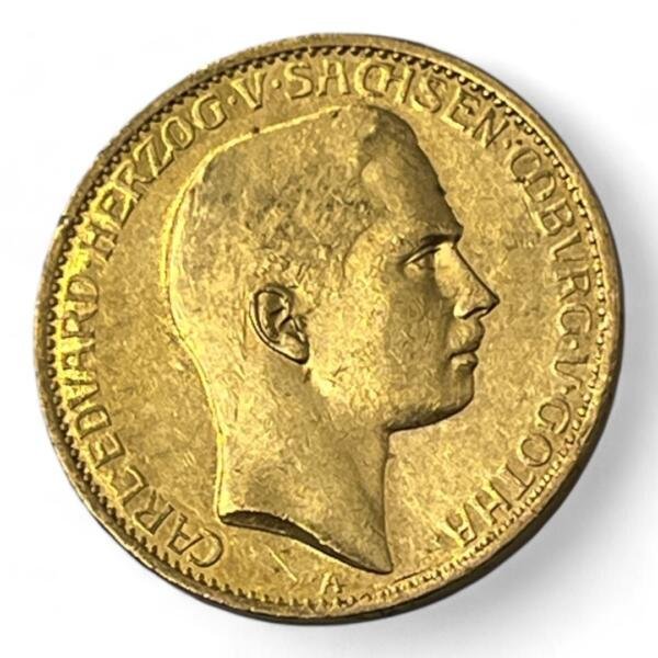 20 Mark - Carl Eduard - Duche de Saxe Cobourg et Gotha - 1905 A - Or - RARISSIME! - qualité, splendid, superbe, splendide, FDC, MS, german coins - numismatique - numismatic, royal, geld, silber - otto - guillaume - deutches reich - bayern - wuerttemberg - wilhelm - edvard - eduard - rare - cobourg gotha - saxe