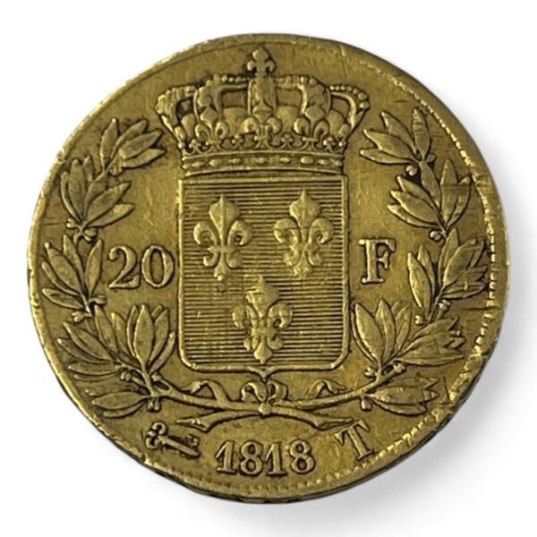20 Francs Louis XVIII - Buste nu - 1818 T - Nantes - Or - RARE!
