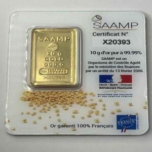 Lingotin Or - 10 grammes - 999.9 - Neuf sous blister - lingot - saamp - certificat - authentique - investissement - métaux précieux