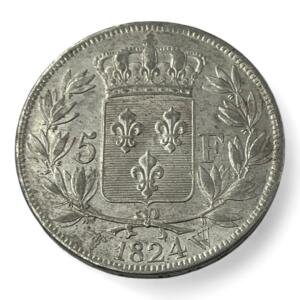 5 Francs Louis XVIII - 1824 W - Lille - Argent - qualité, splendid, superbe, splendide, FDC, MS, Louis, silver, french coins - numismatique - numismatic, royal, charles, silber