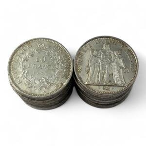 Lot de 20 monnaies de 10 Francs Hercule - 25g - Argent 900/1000 - investissement - gold - french coins - patrimoine - inflation - lot monnaies - rare - ecus - numismatique - numismatic - gold coin - splendide - invest - silver - argent - lingot - lingotin - geld - silber - once - oz