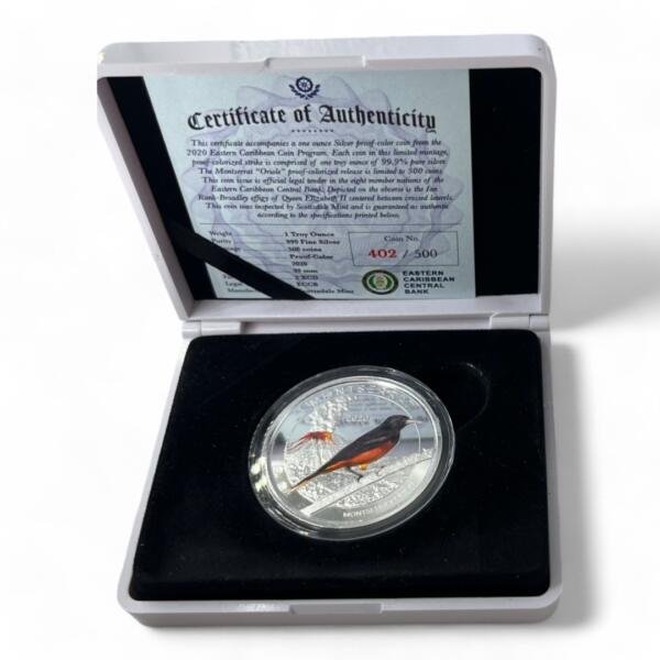 Coffret de 1 oz / Once couleur - Montserrat - Caraïbes - Argent 999.9 - 2 dollars 2020 - RARE
