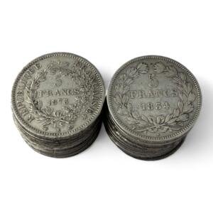 Lot de 20 Ecus de 5 Francs - 25g - Argent 900/1000 - investissement - gold - french coins - patrimoine - inflation - lot monnaies - rare - ecus - numismatique - numismatic - gold coin - splendide - invest - silver - argent - lingot - lingotin - geld - silber - once - oz