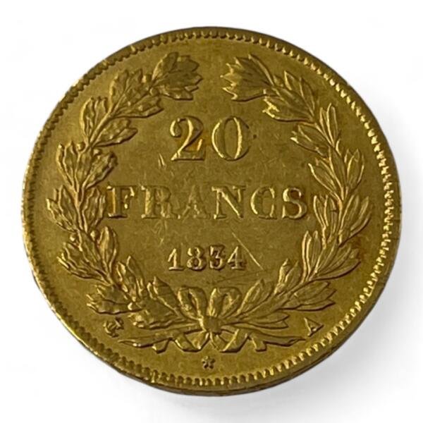20 Francs Louis-Philippe 1er - Tête laurée - 1834 A - Paris - Or