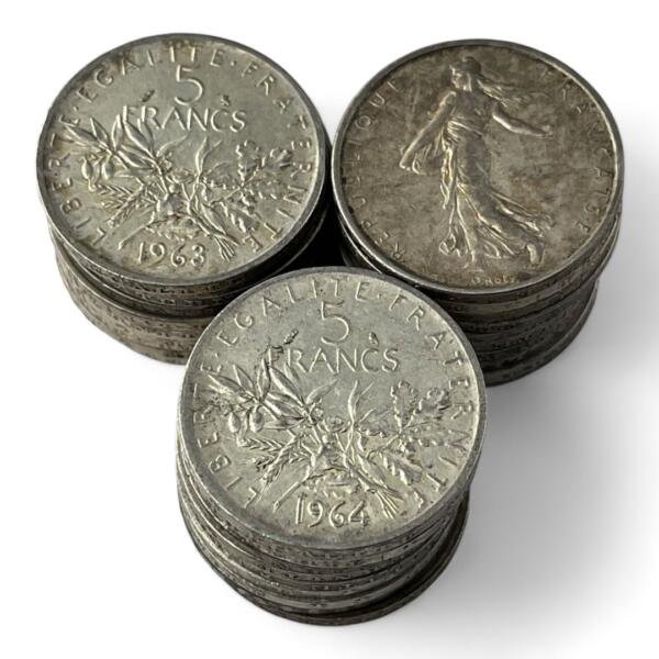 Lot de 30 monnaies de 5 Francs Semeuse - 12g - Argent 835/1000 - investissement - gold - french coins - patrimoine - inflation - lot monnaies - rare - ecus - numismatique - numismatic - gold coin - splendide - invest - silver - argent - lingot - lingotin - geld - silber - once - oz