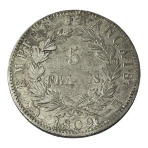 5 Francs Napoleon - Empire - 1809 B - Rouen - Argent - côte - rare - consul - bonaparte - silver - empire - french coins - collection - numismatique - numismatic