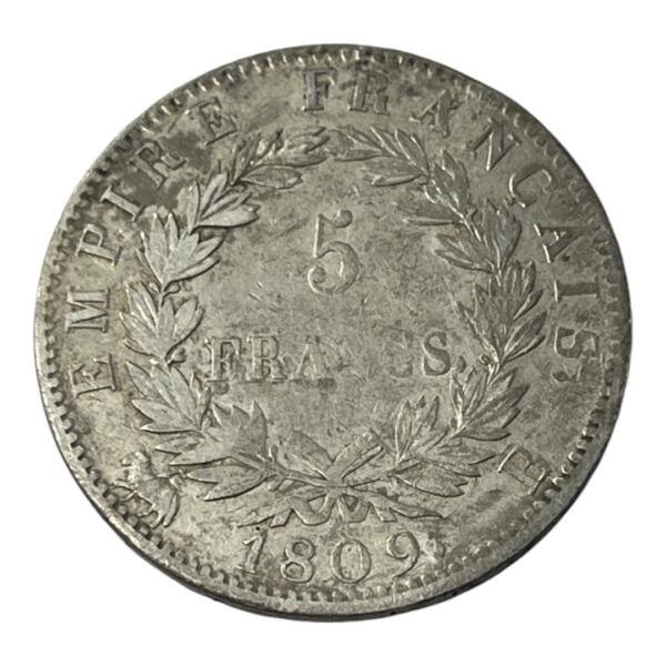 5 Francs Napoleon - Empire - 1809 B - Rouen - Argent - côte - rare - consul - bonaparte - silver - empire - french coins - collection - numismatique - numismatic