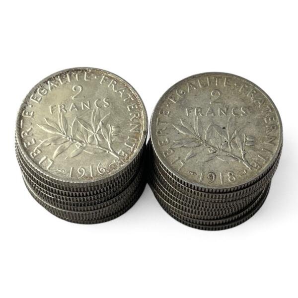 Lot de 20 monnaies de 2 Francs Semeuse - 10g - Argent 835/1000 - investissement - gold - french coins - patrimoine - inflation - lot monnaies - rare - ecus - numismatique - numismatic - gold coin - splendide - invest - silver - argent - lingot - lingotin - geld - silber - once - oz