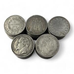 Lot de 50 Ecus de 5 Francs - 25g - Argent 900/1000 - investissement - gold - french coins - patrimoine - inflation - lot monnaies - rare - ecus - numismatique - numismatic - gold coin - splendide - invest - silver - argent - lingot - lingotin - geld - silber - once - oz