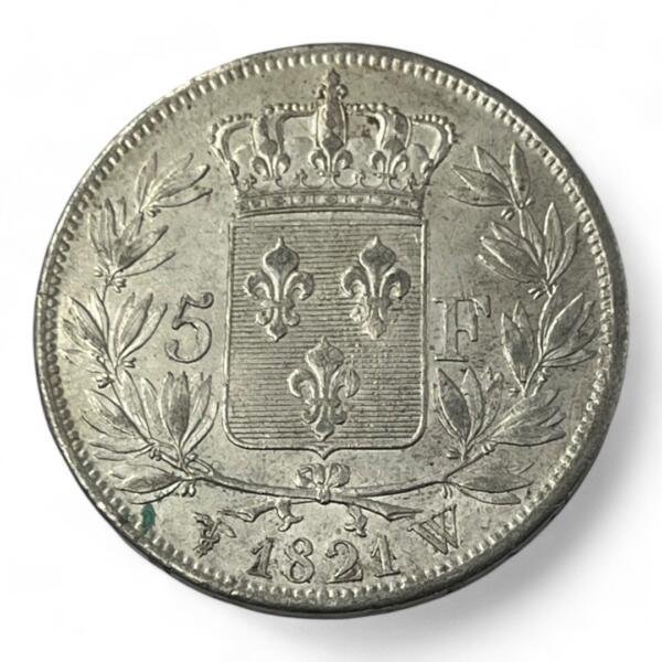 5 Francs Louis XVIII - 1821 W - Lille - Argent - qualité, splendid, superbe, splendide, FDC, MS, Louis, silver, french coins - numismatique - numismatic, royal, charles, silber