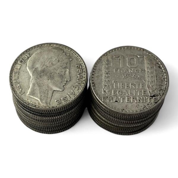 Lot de 20 monnaies de 10 Francs Turin - 10g - Argent 680/1000 - investissement - gold - french coins - patrimoine - inflation - lot monnaies - rare - ecus - numismatique - numismatic - gold coin - splendide - invest - silver - argent - lingot - lingotin - geld - silber - once - oz