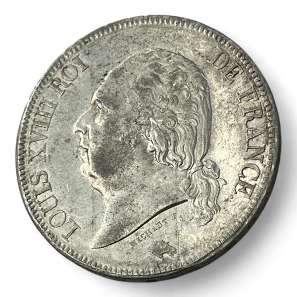 5 Francs Louis XVIII - 1824 W - Lille - Argent - qualité, splendid, superbe, splendide, FDC, MS, Louis, silver, french coins - numismatique - numismatic, royal, charles, silber