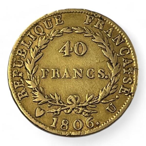 40 Francs Napoleon Empereur - 1806 U - Turin - Or - - côte - rare - consul - bonaparte - silver - empire - french coins - collection - numismatique - numismatic - investment - gold - investissement - louis d'or - patrimoine