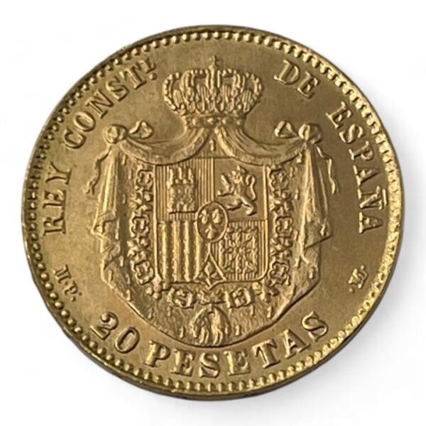 20 Pesetas - Espagne - Alphonse XIII - Toupet -1896 - Or - Rare - Splendide! investissement - gold - french coins - numismatique - numismatic - gold coin - splendide - spain - spanish - oro