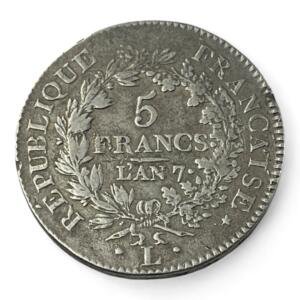 5 Francs Union et Force - An 7 L - Bayonne - Argent - qualité, splendid, superbe, splendide, FDC, MS, Louis, silver, french coins - numismatique - numismatic, royal, charles, silber