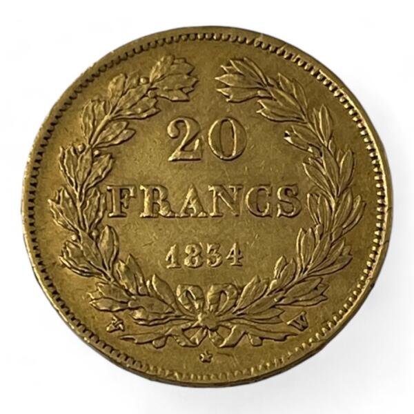 20 Francs Louis-Philippe 1er - Tête laurée - 1834 W - Lille - Or