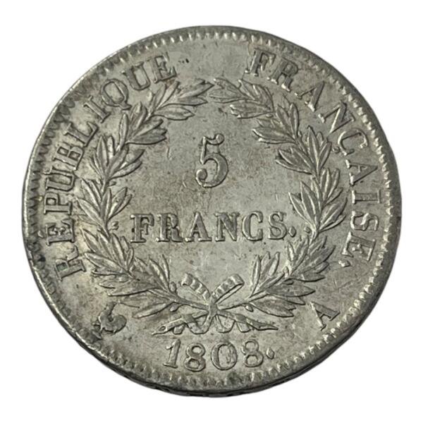 5 Francs Napoleon - République - 1808 A - Paris - Argent - côte - rare - consul - bonaparte - silver - empire - french coins - collection - numismatique - numismatic