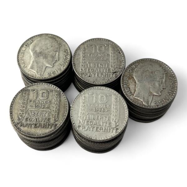 Lot de 50 monnaies de 10 Francs Turin - 10g - Argent 680/1000 - investissement - gold - french coins - patrimoine - inflation - lot monnaies - rare - ecus - numismatique - numismatic - gold coin - splendide - invest - silver - argent - lingot - lingotin - geld - silber - once - oz