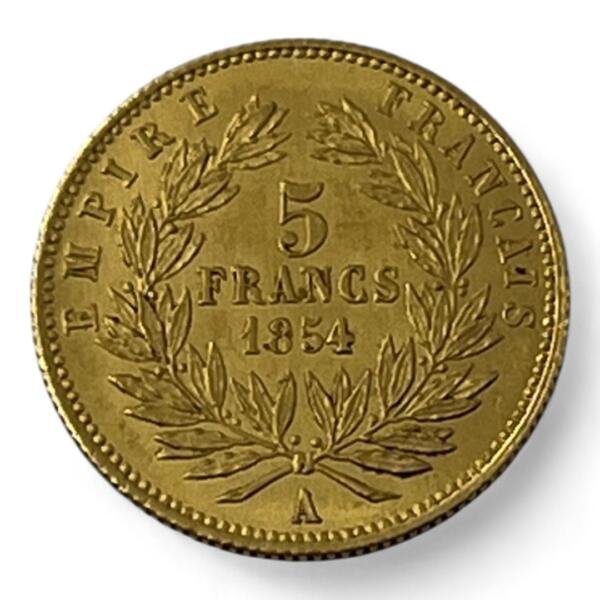 5 Francs Napoléon - Petit module - Tête nue - 1854 A - Paris - Tranche cannelée - Or