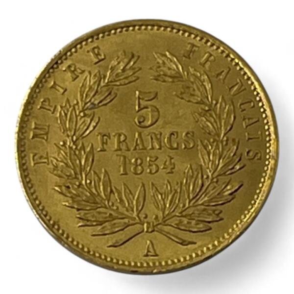 5 Francs Napoléon - Petit module - Tête nue - 1854 A - Paris - Tranche lisse - Or
