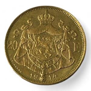 20 Francs - Belgique - Albert - 1914 - 125k exemplaires! - 6.45g - Or