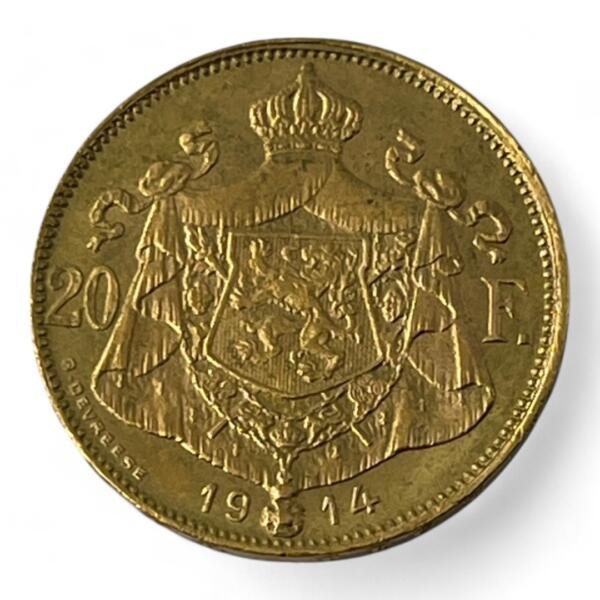 20 Francs - Belgique - Albert - 1914 - 125k exemplaires! - 6.45g - Or