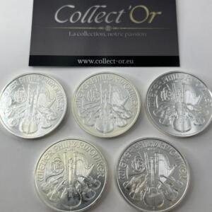 Lot de 5 monnaies - 1 oz / Once - Philharmonique - Autriche (31.1 grammes) en Argent 999.9 - 2021