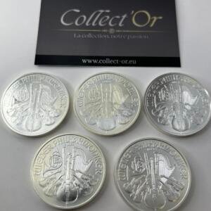 Lot de 5 monnaies - 1 oz / Once - Philharmonique - Autriche (31.1 grammes) en Argent 999.9 - 2024